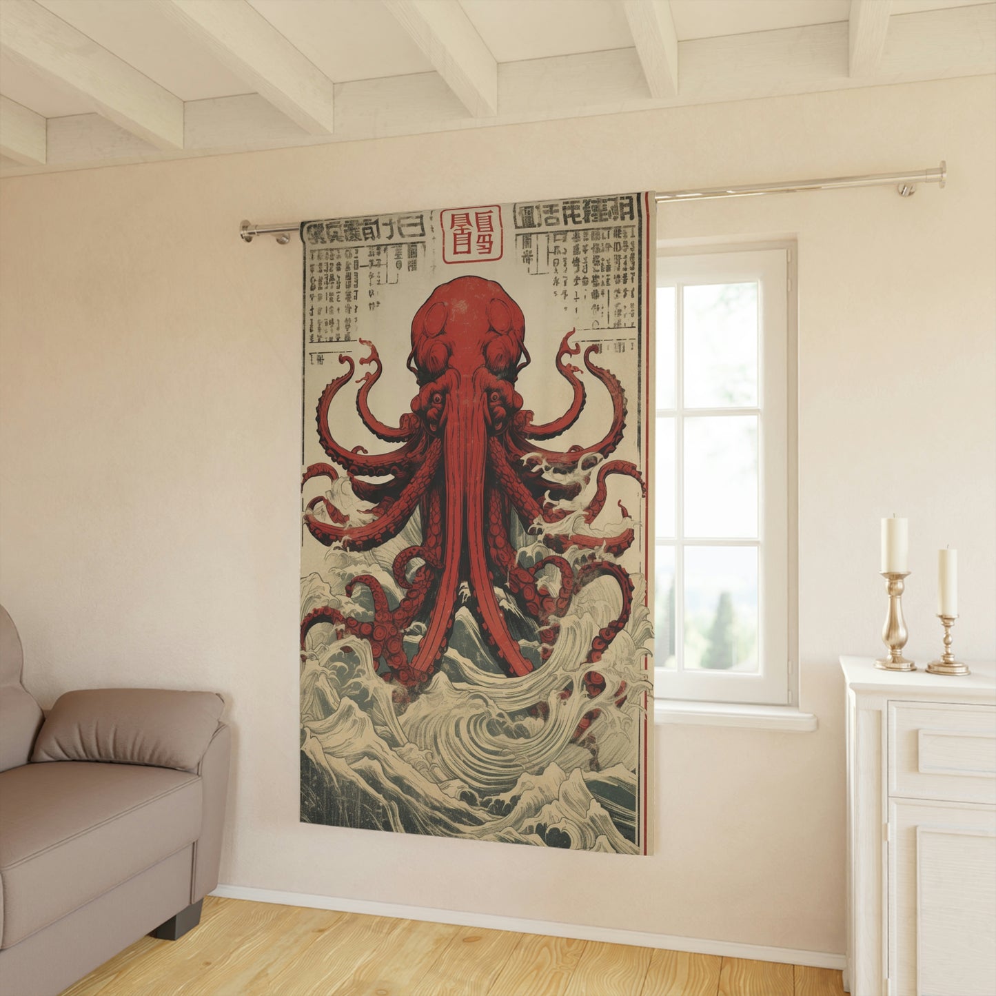 Asian Octopus - Window Curtains (1 Piece)